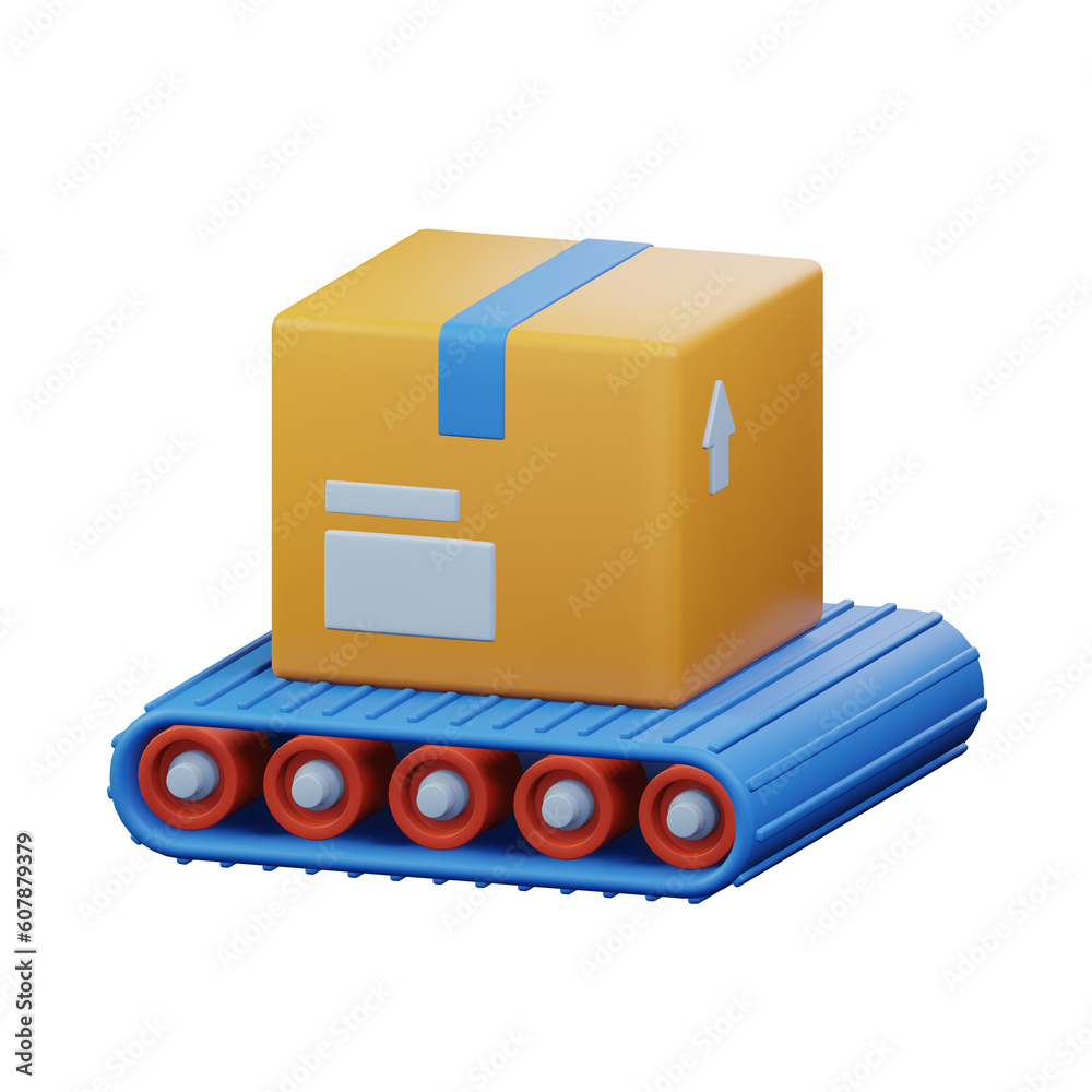 conveyor belt with package cardboard box at shipping warehouse 3d rendered icon illustration design conveyor belt with package cardboard box at shipping warehouse 3d rendered icon illustration design
