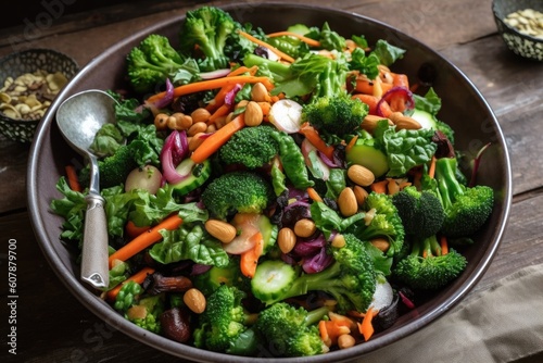 immunity-boosting salad with vegetables, nuts, and herbs, created with generative ai