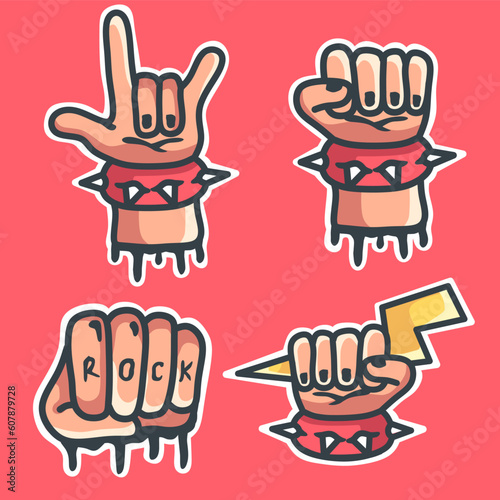doodle style rocker hand illustration.set design for sticker