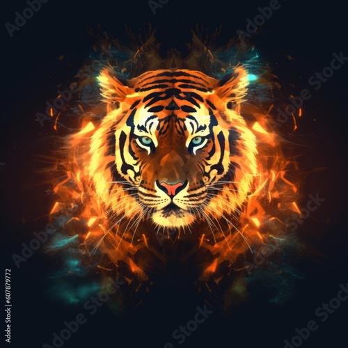 Tiger Spirit face fire front concept art made with Generative AI © Ascendance.dev