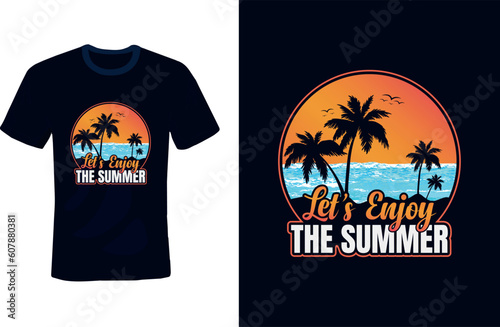 Summer T-Shirt Design-Sunset T-shirt-Enjoy Summer-Beach T-shirt with palm tree vector