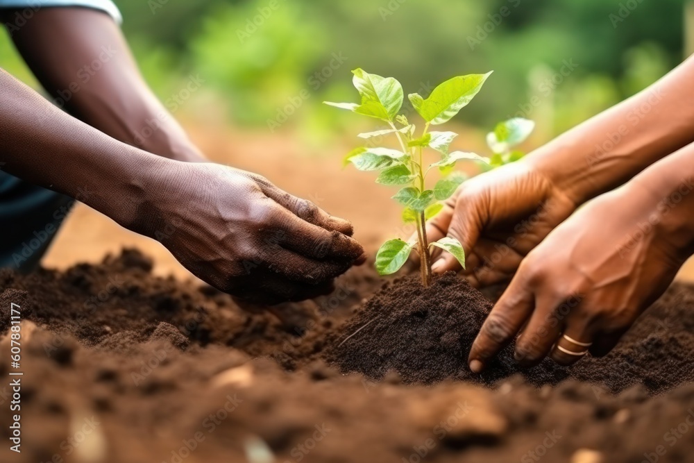 Fototapeta premium African women planting organic vegetable garden in fertile soil - sustainable agriculture, eco-friendly, farming, health, nutrition, generative AI