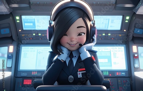 Asian Female Airline Pilot Backdrop Setting Extremely Gorgeous Illustration Generative AI photo