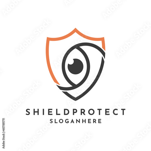 Shield protect in line logo design idea