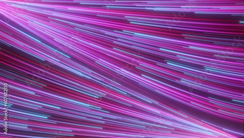 Abstract technology speedway. Blue and pink Lights and stripes move fast in opposite direction. Technology and science background. 4k 3d animation seamless loop