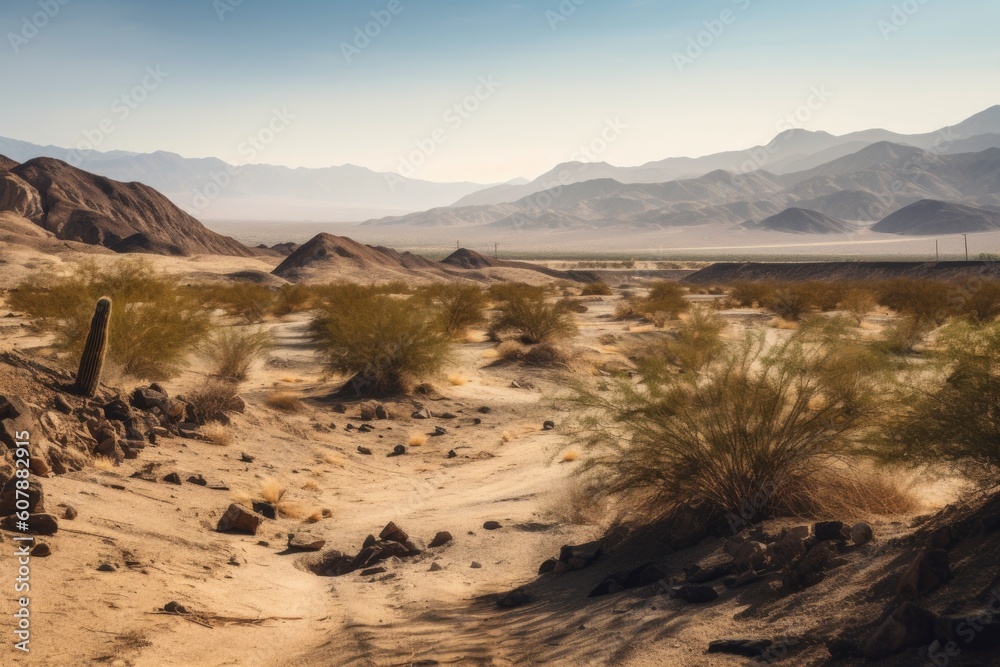 desert landscape with view of a distant mountain range, providing contrast and scale, created with generative ai desert landscape with view of a distant mountain range, providing contrast and scale, created with generative ai