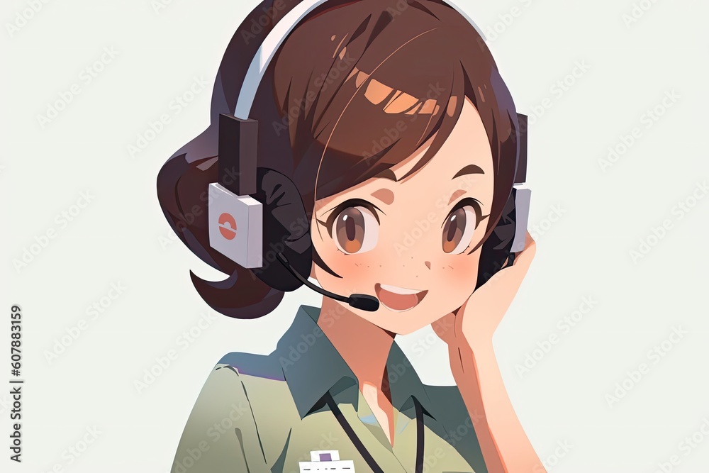 Asian Anime Female Customer Service Representative Backdrop Setting Smiling Illustration Generative AI Asian Anime Female Customer Service Representative Backdrop Setting Smiling Illustration Generative AI