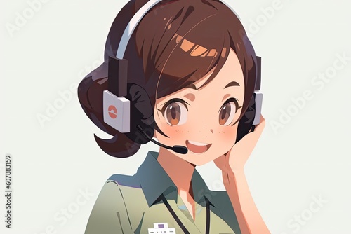 Asian Anime Female Customer Service Representative Backdrop Setting Smiling Illustration Generative AI photo