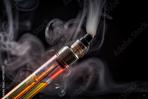 close-up of vape pen, with vapors flowing from the mouthpiece, created with generative ai