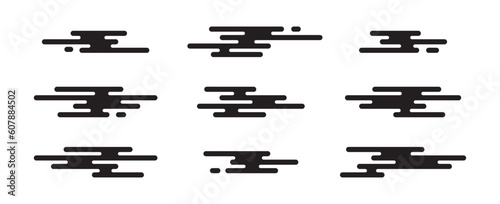Asian clouds. Japanese and chinese style clouds. Simple black japan or china shape isolated on white background. Traditional oriental for design prints. Tribal decorative element. Vector illustration