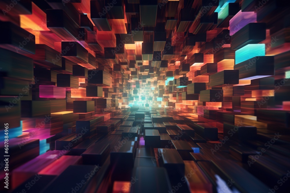 Obraz premium Cubes tunnel with bright lighting. Generative AI