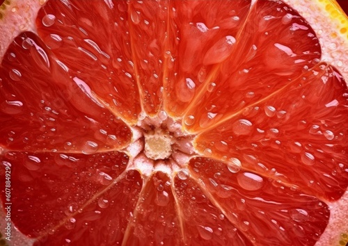 grapefruit cross section close-up, emphasizing its juicy pulp and natural texture