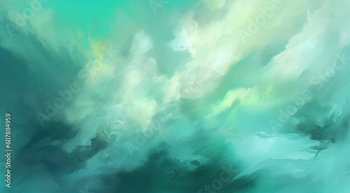 an abstract painting of green and white clouds. Generative AI