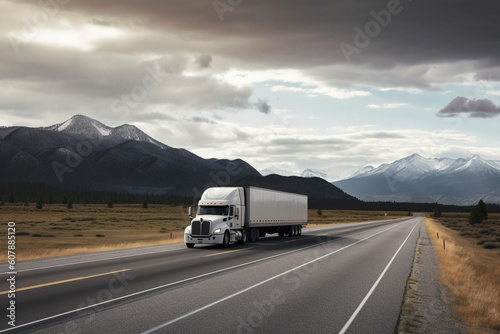 Highway scene with cargo truck transporting goods, emphasizing speed, logistics, and the evolving role of technology in transportation