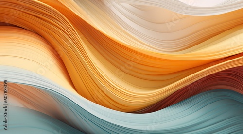 abstract yellow, orange, and blue paper wavy wallpaper. Generative AI