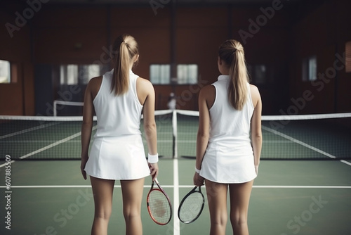 Two woman on tennis court before competition match © Artofinnovation