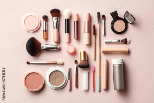 stock photo of lipstick compact powder mascara blush on AI Generated