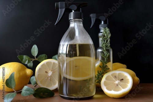 homemade cleaning spray bottle with ingredients and instructions for making your own all-purpose cleaner, created with generative ai