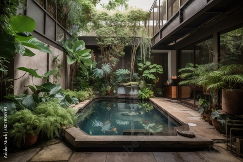 luxurious and spacious pet habitat with private pool, waterfall, and lush greenery, created with generative ai © altitudevisual