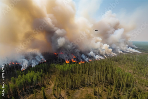 Forest in wildfire caused the intense summer heat