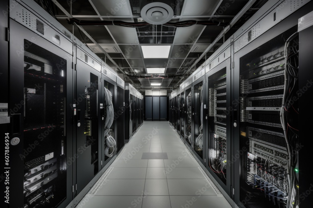 data center with large variety of servers, storage devices, and networking equipment, created with generative ai data center with large variety of servers, storage devices, and networking equipment, created with generative ai