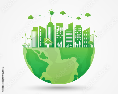 green city ecology and energy on earth. world earth day and sustainable development. green city save the world. environmentally friendly. vector illustration in flat style modern.