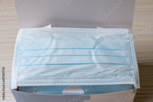 The disposable facial mark in the package box. photo