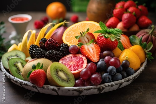 plate of fresh  juicy fruits for a boost of immunity  created with generative ai