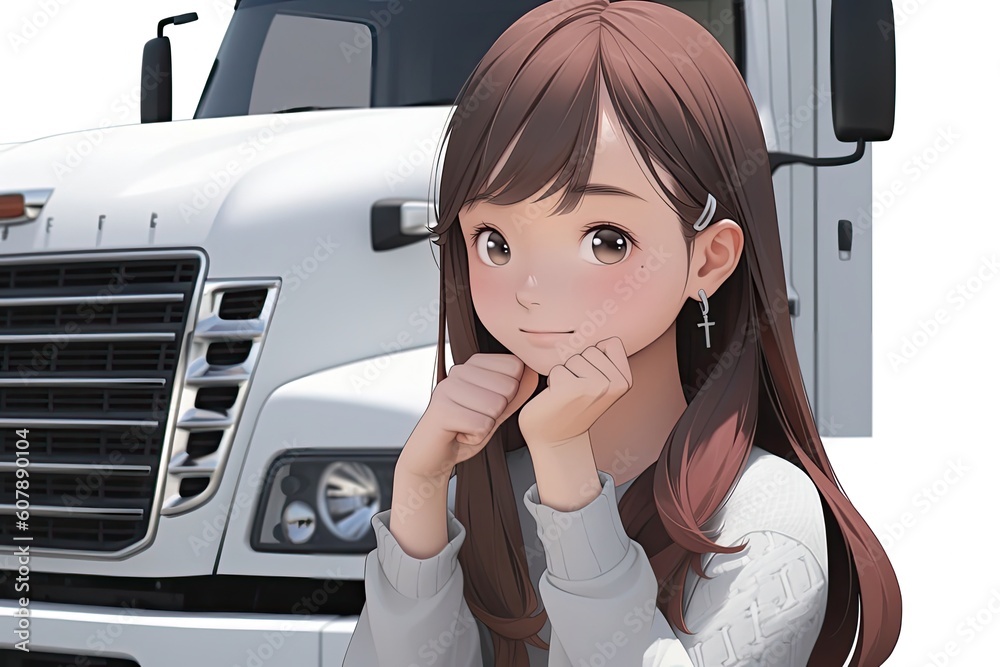 Asian Female Truck Driver Backdrop Setting Very Attractive Illustration Generative AI