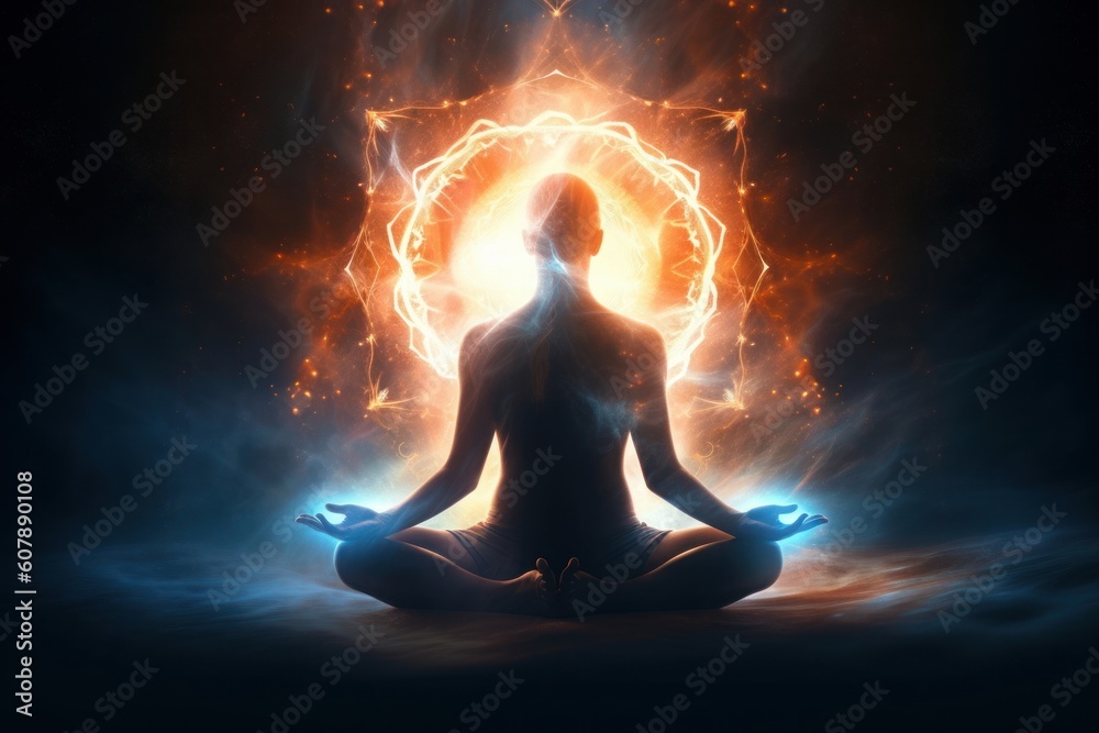 Generative AI illustration of spiritual awakening enlightment meditation Generative AI illustration of spiritual awakening enlightment meditation