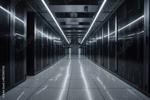 data center with sleek and futuristic interior  filled with advanced technology for storing and managing data  created with generative ai