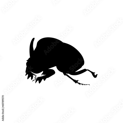 Silhouette of the Horn Beetle or Oryctes Rhinoceros, Dynastinae, can use for Art Illustration, Logo, Pictogram, Website, Apps or Graphic Design Element. Vector Illustration