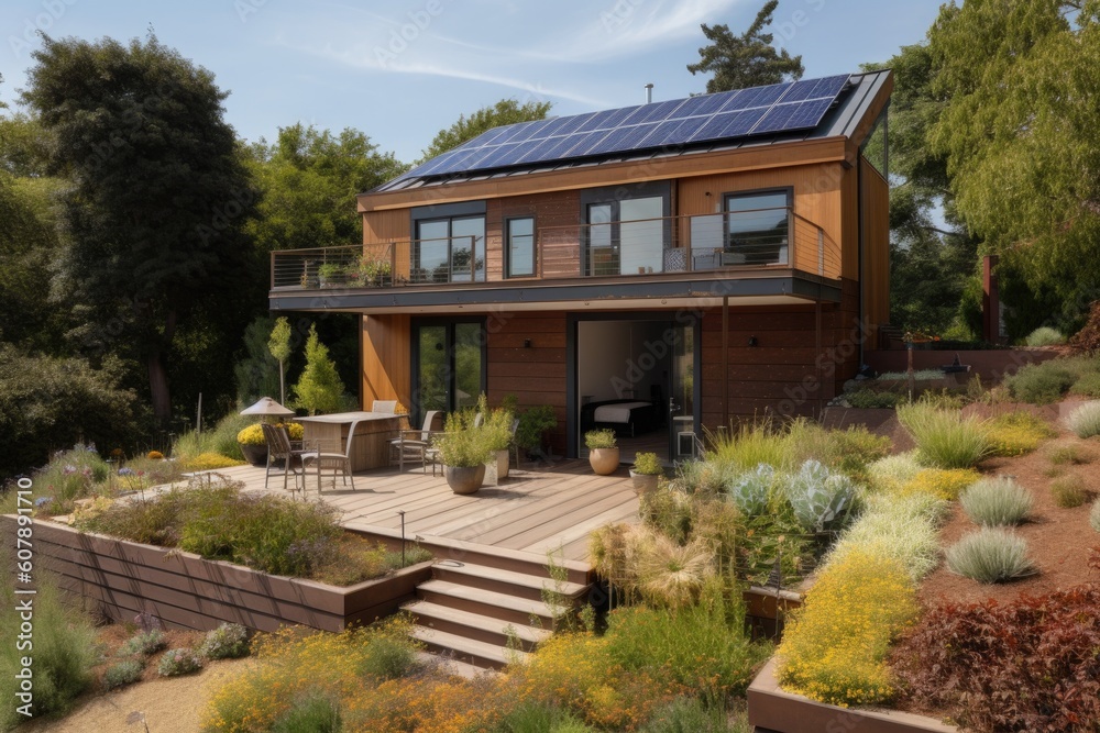eco-friendly house with solar panels and energy-efficient appliances, created with generative ai eco-friendly house with solar panels and energy-efficient appliances, created with generative ai