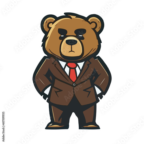 The Boss Bear  Gangster Icon Illustration - A Black Teddy Symbol of Mafia Business