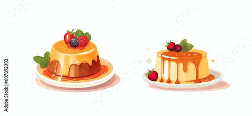 Flan pudding with caramel and vanilla topping. Typical brazilian,portuguese, spanish condensed milk dessert Vector