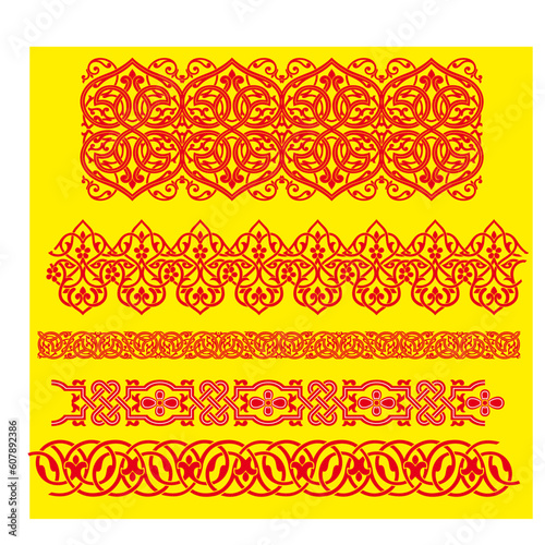 vector ornaments Arabic ornaments red pattern on yellow background black and white pattern