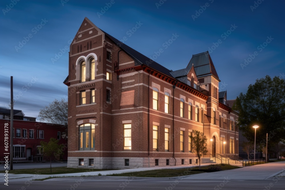 adaptive reuse project in historic school building with modern amenities, created with generative ai