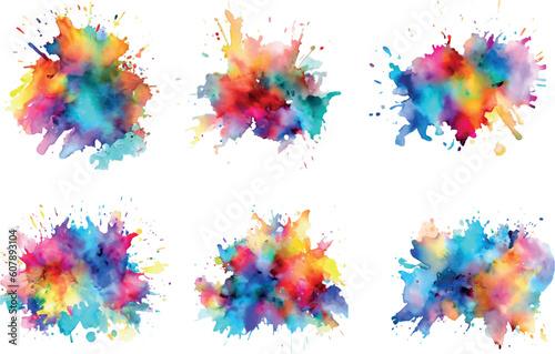 Abstract ink splash background set. Colorful paint splatter texture. 