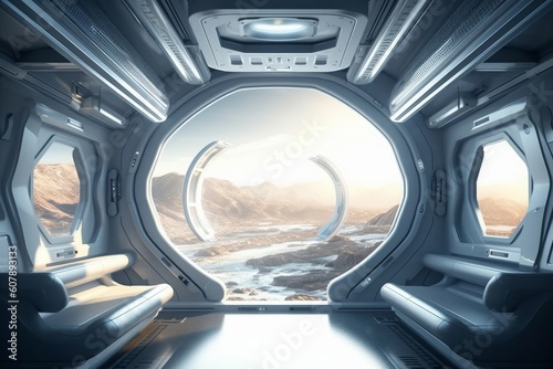 Concept art illustration of sci-fi futuristic interior of space station, Generative AI © Kevin