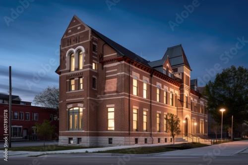 adaptive reuse project in historic school building with modern amenities, created with generative ai