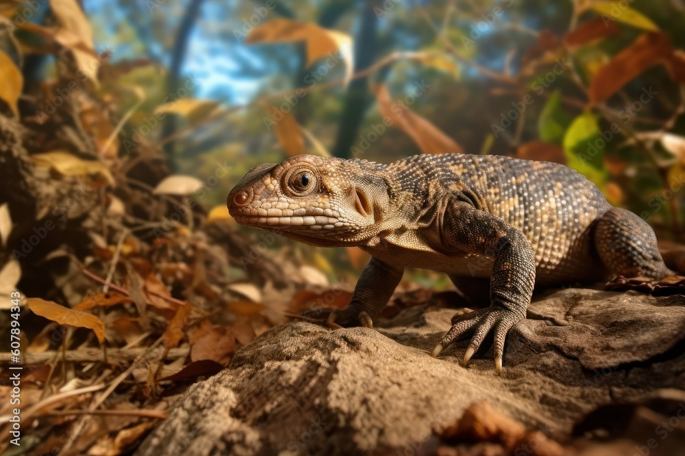 Fototapeta premium Ackie Monitor lizard in the natural environment, Generative AI