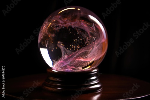 close-up of crystal ball, with magical swirls and flashes of light, created with generative ai