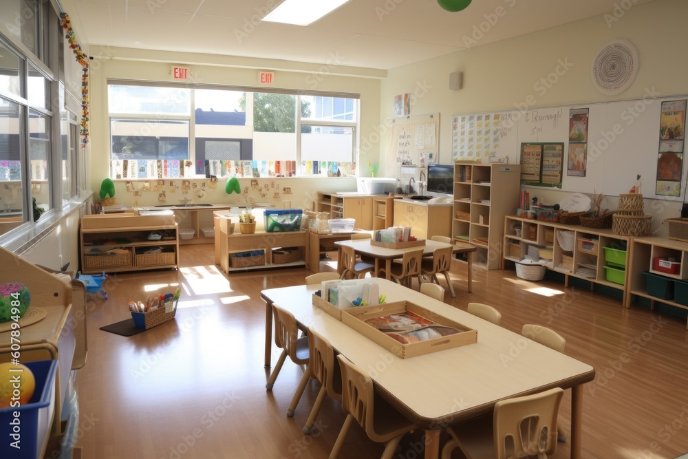 busy classroom, with a variety of projects and activities in process, created with generative ai busy classroom, with a variety of projects and activities in process, created with generative ai