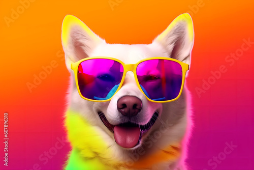 Cute dog wearing Sunglasses on colorful background,AI-Generated Image © yasser