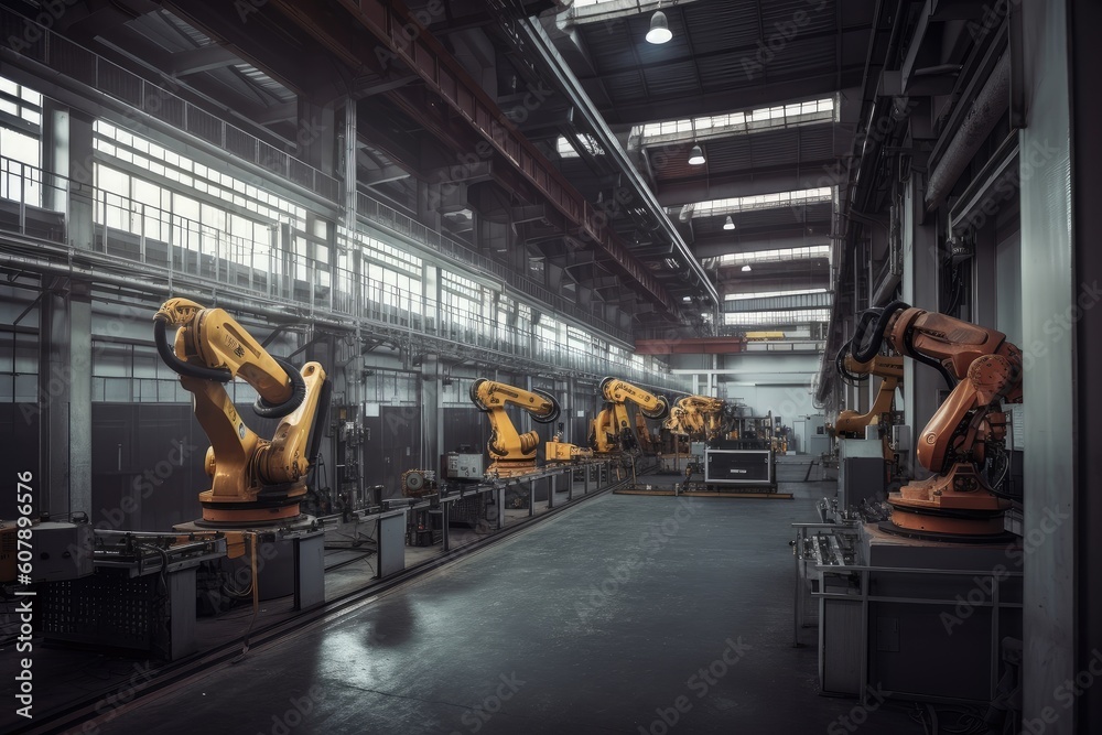 harsh industrial environment, with high-tech devices and robotics ...