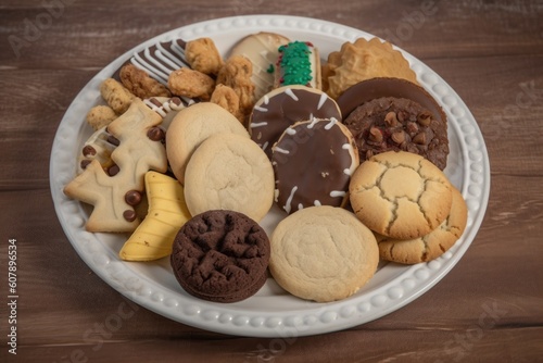 cookie sampler plate, featuring assorted flavors and shapes of cookies, created with generative ai