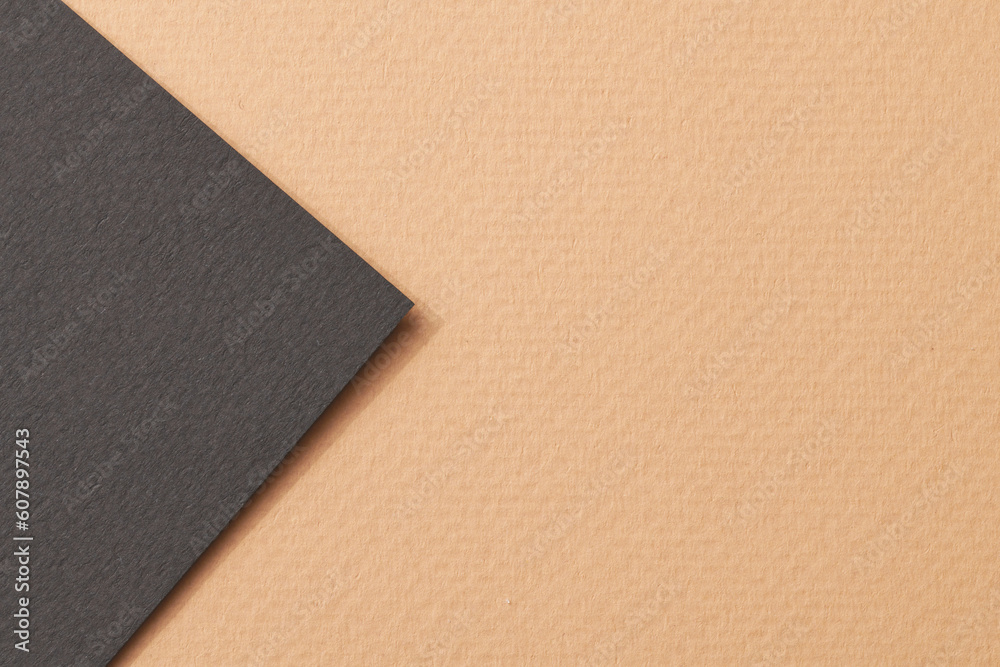 Fototapeta premium Rough kraft paper background, paper texture black beige colors. Mockup with copy space for text