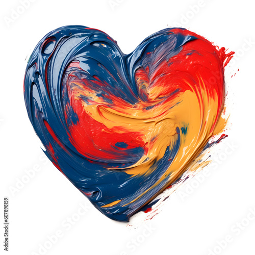 Colorful oil paint fat strokes in the shape of a heart isolated on white background