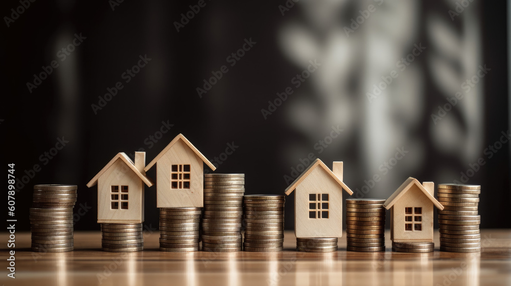 Mini house on stack of coins. Concept of property investment, income , tax, and passive income, Generative Ai Mini house on stack of coins. Concept of property investment, income , tax, and passive income, Generative Ai