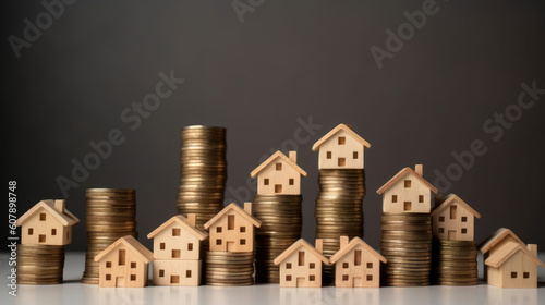 Mini house on stack of coins. Concept of property investment, income , tax, and passive income, Generative Ai photo
